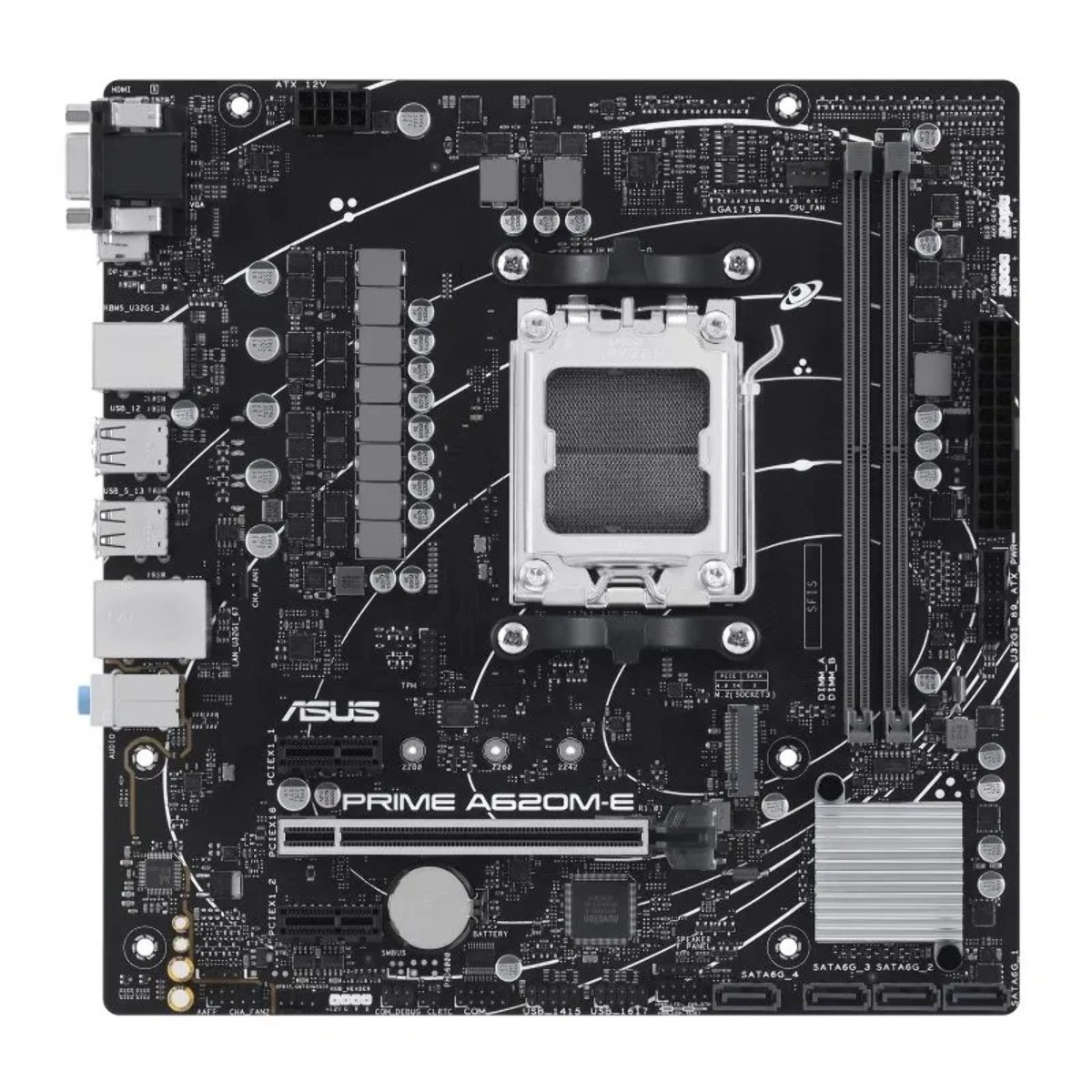 Материнская плата ASUS PRIME A620M-E-CSM, AM5, AMD A620, 2xDDR5, 4xSATA, 1xM.2, 1xPCIe 4.0 x16, 1xPCIe x1, DisplayPort, HDMI, D-Sub, 1x 1Gb LAN, 8xUSB, 3x3.5 мм, 7.1, microATX