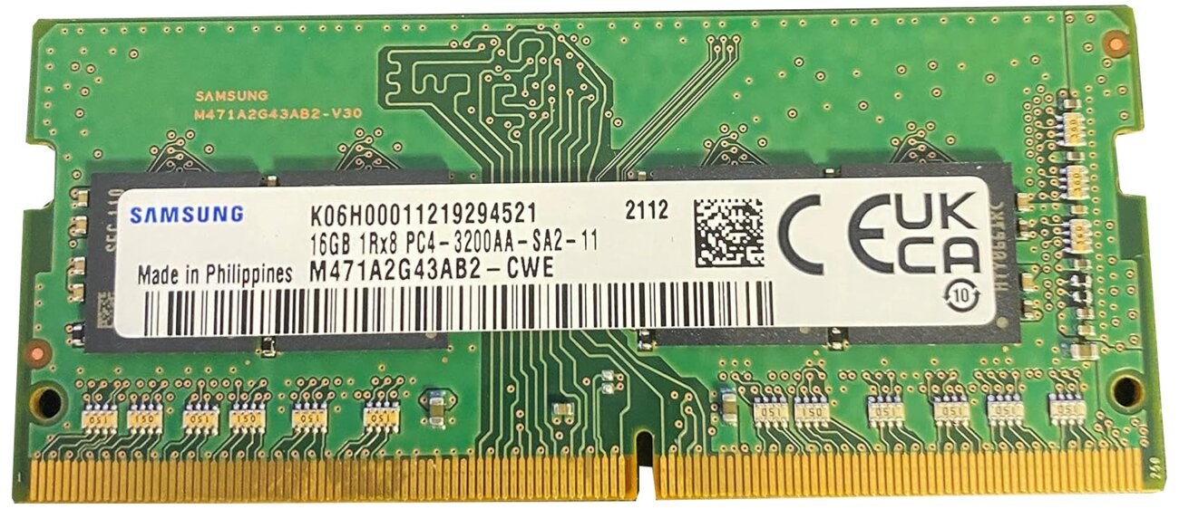 Оперативная память Samsung DDR4 16GB UNB SODIMM 3200 1Rx8, 1.2V