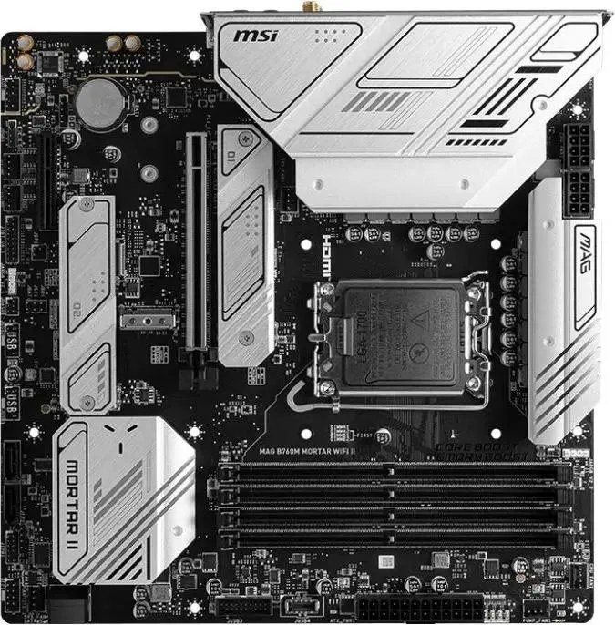 Материнская плата MSI MAG B760M MORTAR WIFI II, LGA1700, Intel B760, 4xDDR5, 4xSATA, 3xM.2, 1xPCIe 5.0 x16, DisplayPort, HDMI, 1x2.5Gb LAN, USB Type-C, 5x3.5 мм, 7.1, microATX