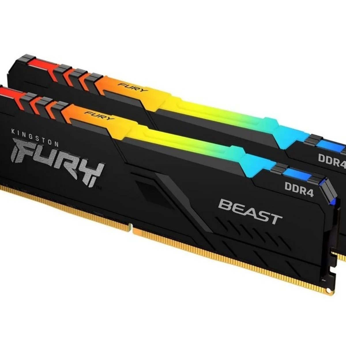 Оперативная память Kingston Fury Beast, DDR4, 16GB (2x8GB), 3200MHz, CL16, DIMM, с радиатором, RGB, черный