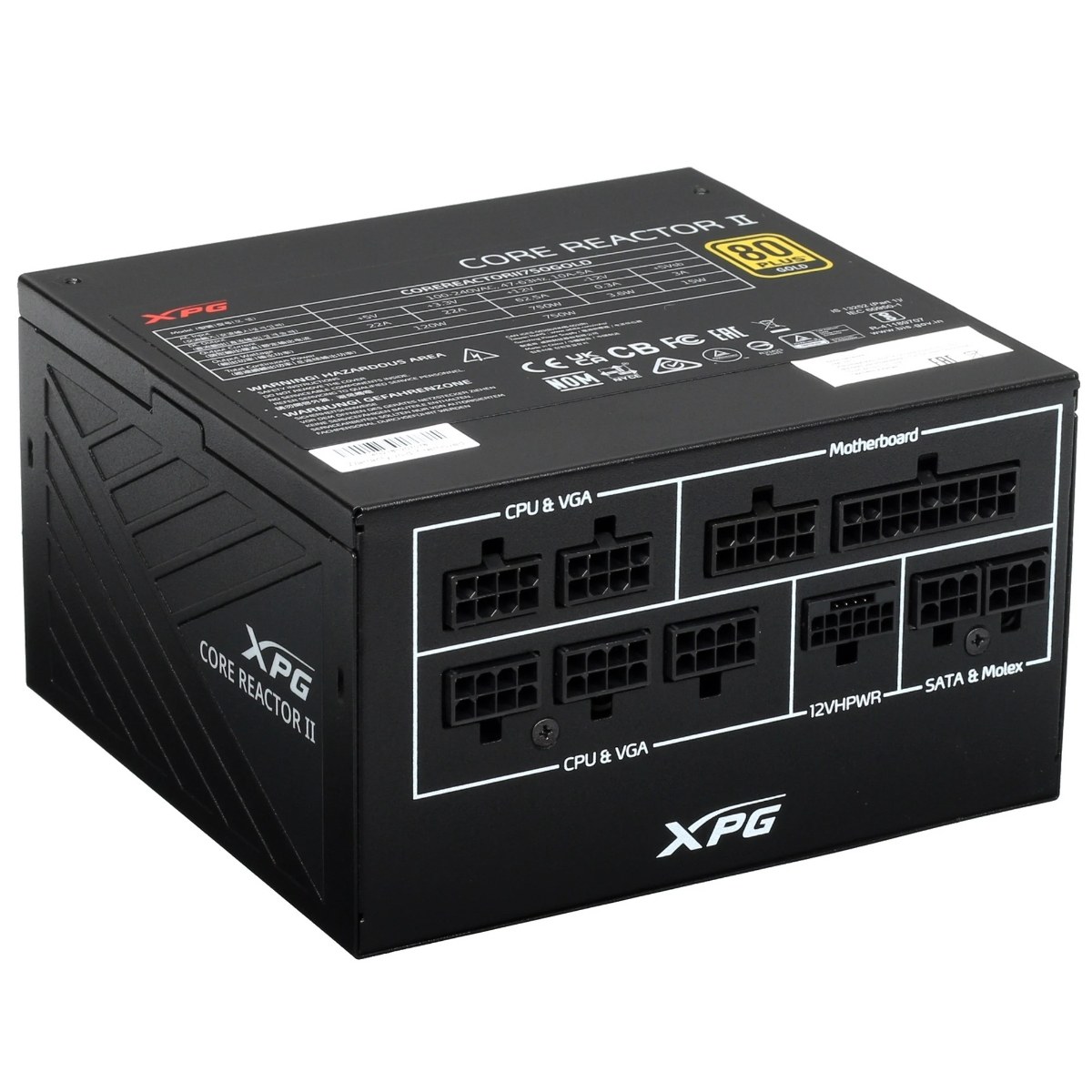 Блок питания ADATA XPG Core Reactor II COREREACTORII750GOLD RTL (COREREACTORII750G-BKCEU), 750Вт, 80 PLUS Gold, 120мм, модульный, черный