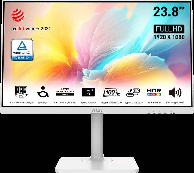 Монитор 23.8" MSI Modern MD2412PW IPS 1920x1080, 100 Гц, 4 мс, 16:9, 300 кд/м2, 1xHDMI, 1xUSB-C, 1x3.5 мм, белый