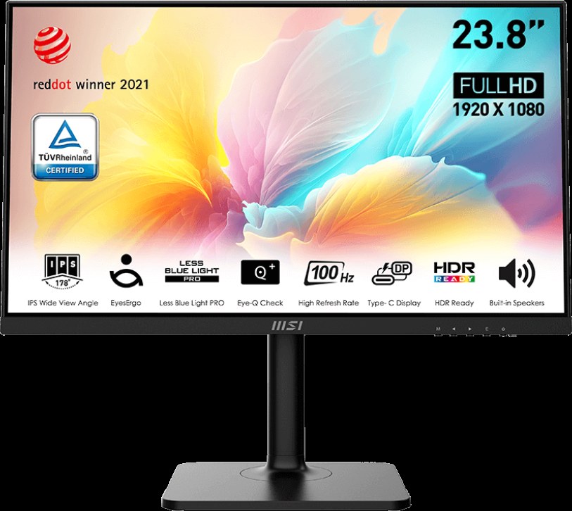 Монитор 23.8" MSI Modern MD2412P IPS 1920x1080, 100 Гц, 4 мс, 16:9, 300 кд/м2, 1xHDMI, 1xUSB-C, 1x3.5 мм, черный