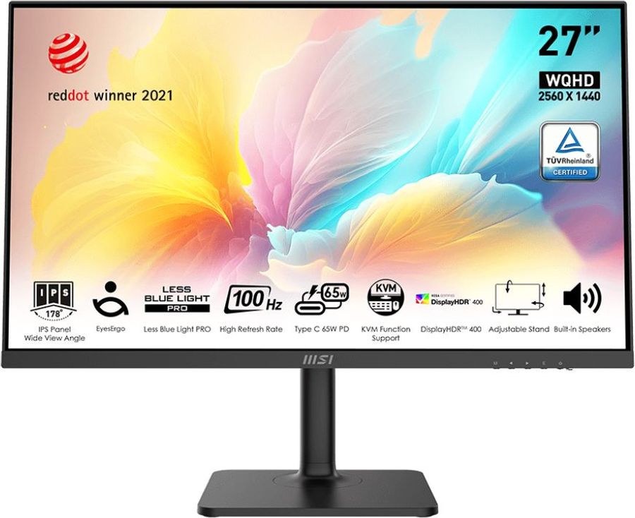 Монитор 27" MSI Modern MD272QXP IPS 2560x1440, 100 Гц, 4 мс, 16:9, 400 кд/м2, 1xHDMI, 1xDP, 1xUSB-C, 1x3.5 мм, черный