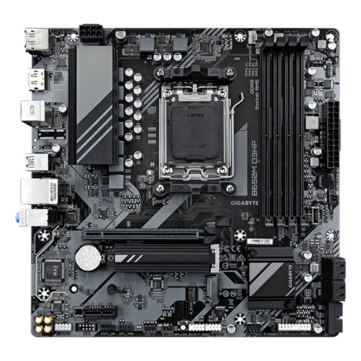 Материнская плата Gigabyte B650M D3HP, AM5, AMD B650, 4xDDR5, 4xSATA, 2xM.2, 1xPCI-E 4.0 x16, 1xPCI-E x1, 1xHDMI, 2xDP, 1x 2.5Gb LAN, 3xUSB-A 3.2 Gen 1, 2xUSB-A 2.0, 1xUSB-C 3.2 Gen 1, 3x3.5 мм, 7.1, Micro-ATX