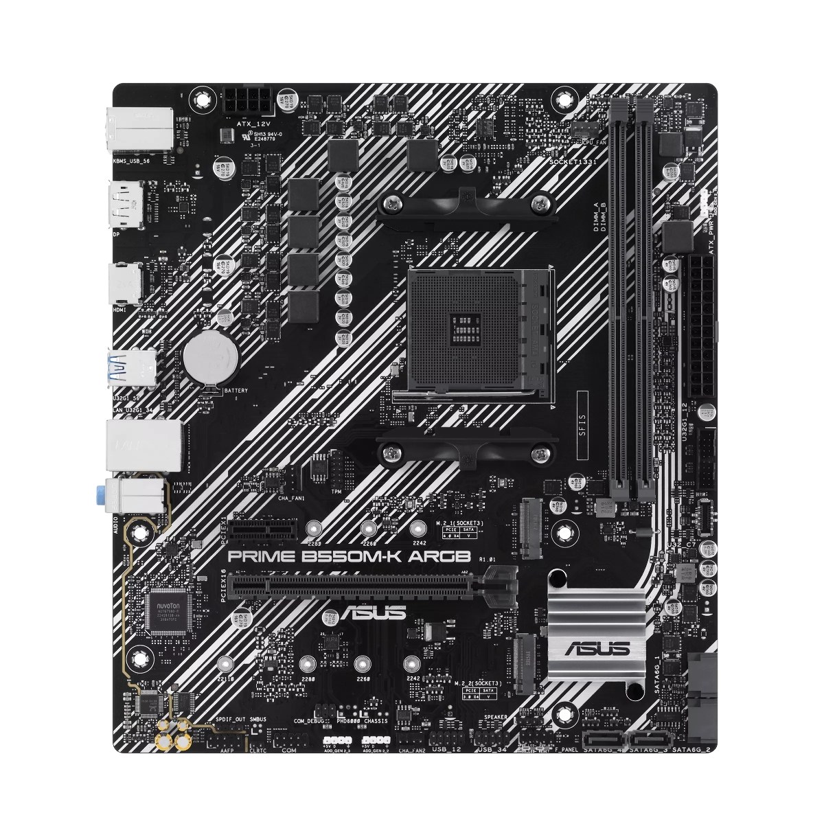 Материнская плата ASUS PRIME B550M-K ARGB, Socket AM4, AMD B550, 2xDDR4, 4xSATA, 2xM.2, 1xPCI-E 4.0 x16, 1xPCI-E x1, 1xHDMI, 1xDP, 1x 1Gb LAN, 4xUSB-A 3.2 Gen 1, 2xUSB-A 2.0, 3x3.5 мм, 7.1, Micro-ATX