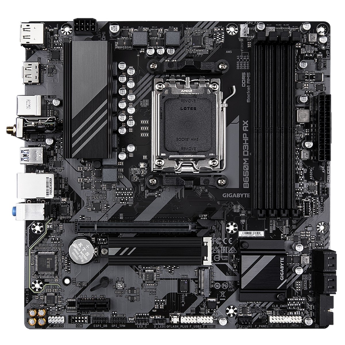 Материнская плата Gigabyte B650M D3HP AX (V1.2), AM5, AMD B650, 4xDDR5, 4xSATA, 2xM.2, 1xPCI-E 4.0 x16, 1xPCI-E 4.0 x1, 3xUSB-A 3.2 Gen 1, 1xUSB-C 3.2 Gen 2, 1x 2.5Gb LAN, 3x3.5 мм, 7.1, Micro-ATX