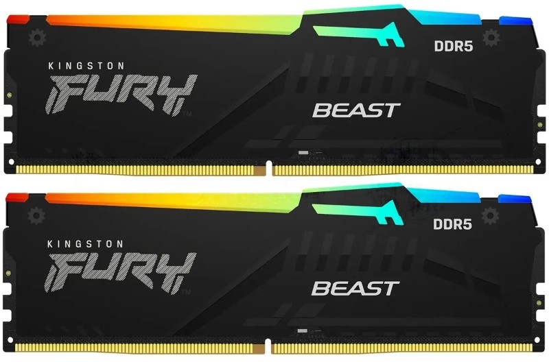 Оперативная память Kingston Fury Beast, DDR5, 16GB (2x8GB), 5200MHz, CL40, DIMM, с радиаторами, RGB, черный