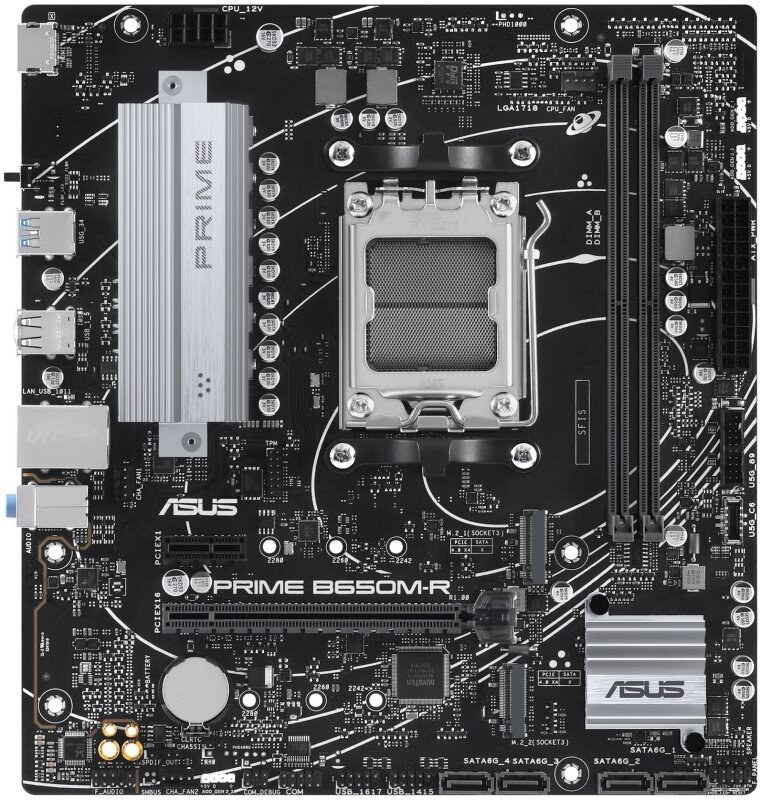 Материнская плата ASUS PRIME B650M-R, Socket AM5, AMD B650, 2xDDR5, 4xSATA, 2xM.2, 1xPCIe 4.0 x16, 1xPCIe x1, 1xHDMI, 1x 2.5Gb LAN, 2xUSB-A 3.2 Gen 1, 4xUSB-A 2.0, 3x3.5 мм, 7.1, mATX