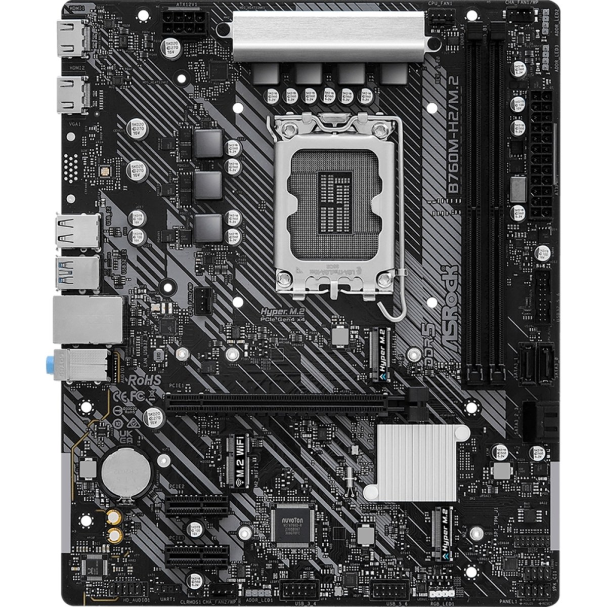 Материнская плата ASRock B760M-H2/M.2, LGA1700, Intel B760, 2xDDR5, 4xSATA, 2xM.2, 1xPCIe 4.0 x16, 2xHDMI, 1x2.5Gb LAN, 3x3.5 мм, 7.1, microATX