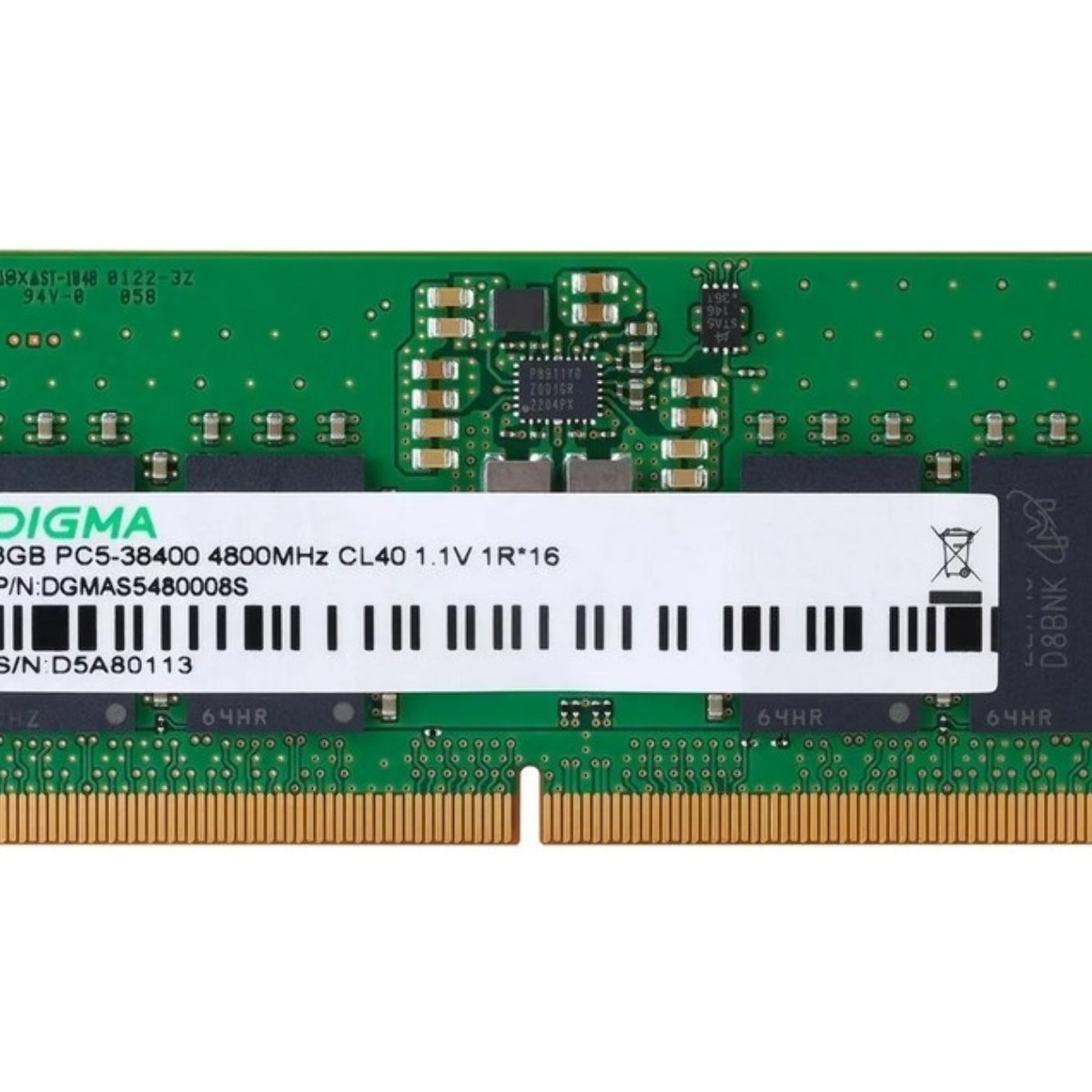Оперативная память Digma, DDR5, 8GB (1x8GB), 4800MHz, CL40, SO-DIMM