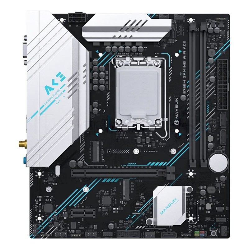 Материнская плата MAXSUN B760M GAMING WIFI ACE, LGA1700, Intel B760, 2xDDR5, 3xSATA, 2xM.2, 1xPCIe 4.0 x16, HDMI, D-Sub, 1x2.5Gb LAN, 3x3.5 мм, 7.1, microATX