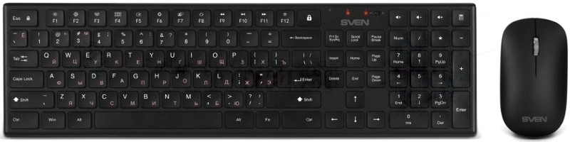 Комплект беспроводной SVEN ножничная клавиатура + мышь KB-C2550W черный (109 кл.,12Fn, 1000DPI, 2+1 кл.)