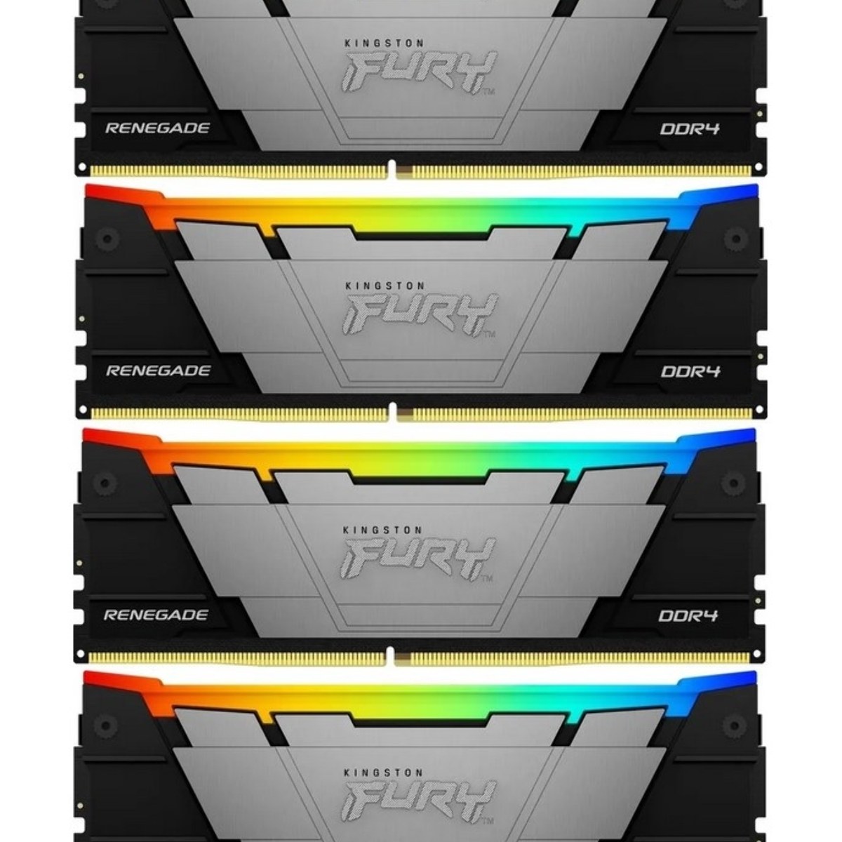 Оперативная память Kingston Fury Renegade, DDR4, 64GB (4x16GB), 3600MHz, CL16, DIMM, с радиатором, RGB, серебристый/черный