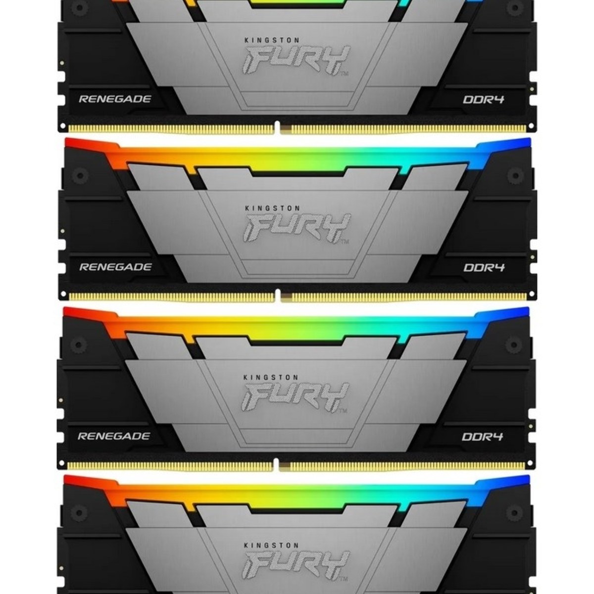 Оперативная память Kingston Fury Renegade, DDR4, 128Gb (4x32Gb), 3600MHz, CL18, DIMM, радиатор, RGB, черный/серебристый