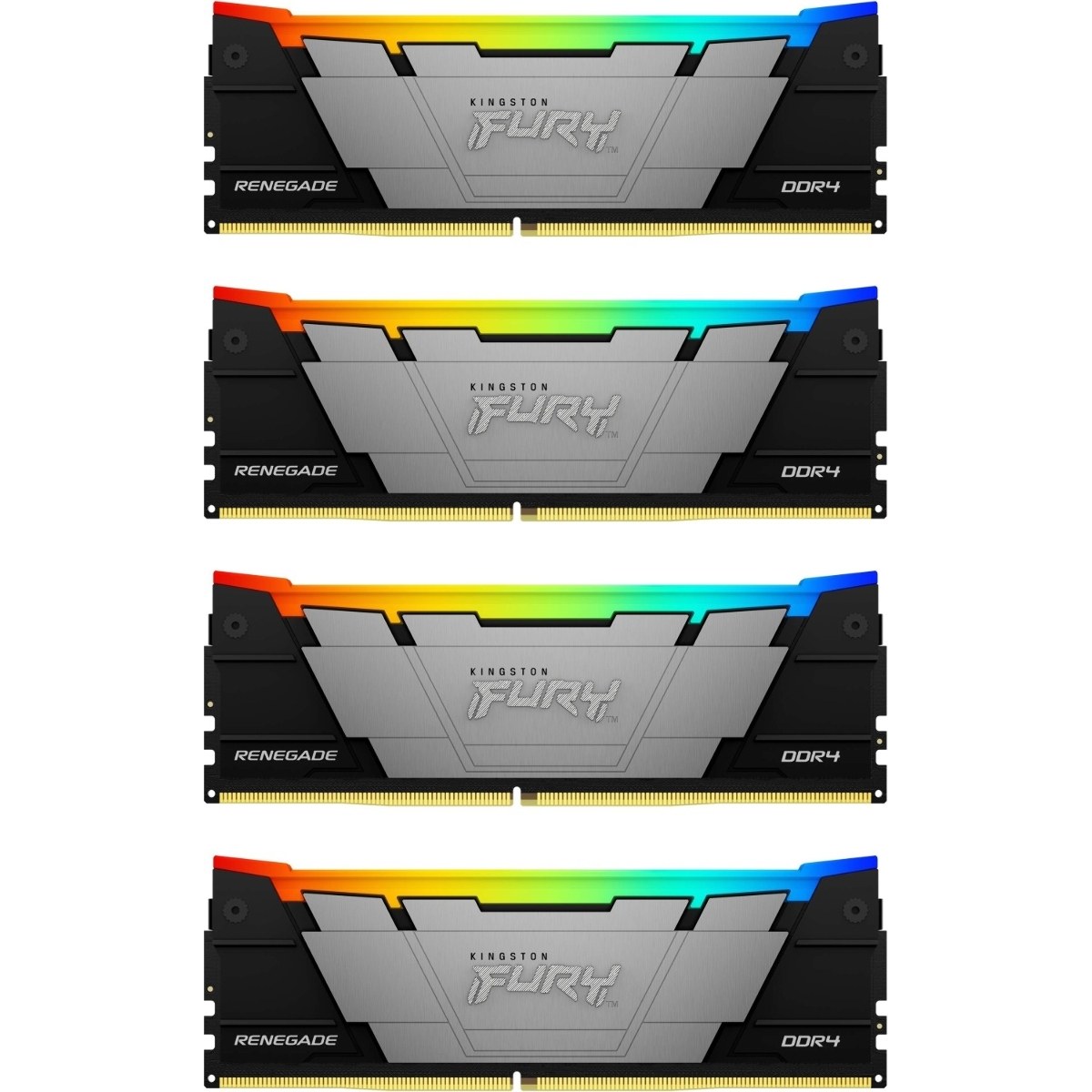 Оперативная память Kingston Fury Renegade, DDR4, 32Gb (4x8GB), 3200MHz, CL16, DIMM, с радиаторами, RGB, серебристый/черный