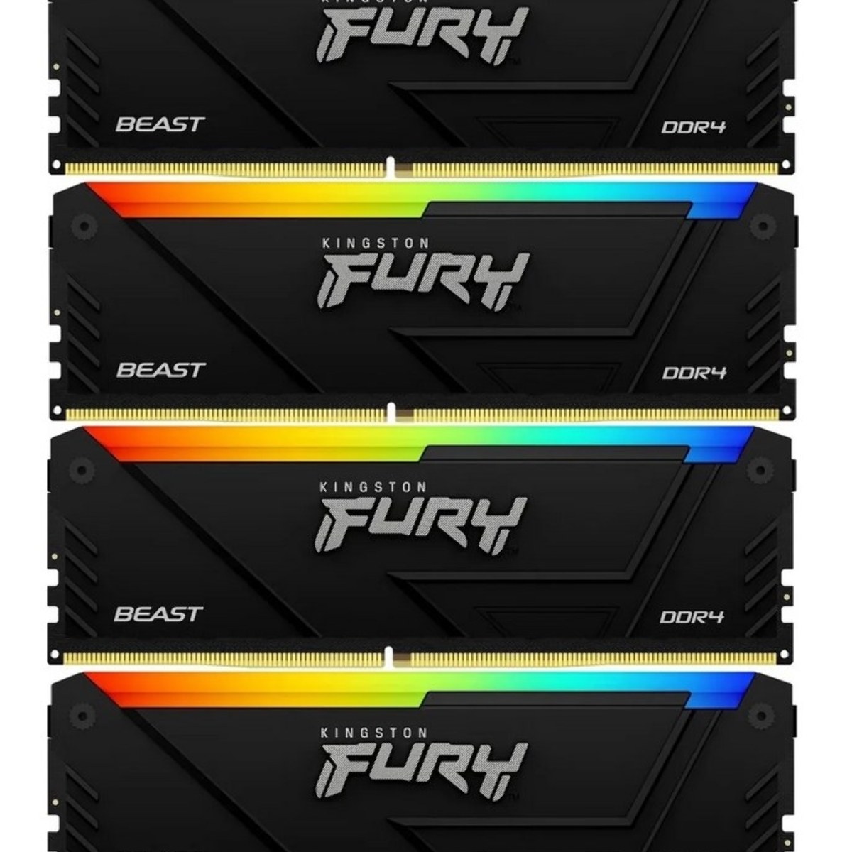 Оперативная память Kingston Fury Beast, DDR4, 32GB (4x8GB), 3600MHz, CL17, DIMM, с радиаторами, RGB, черный