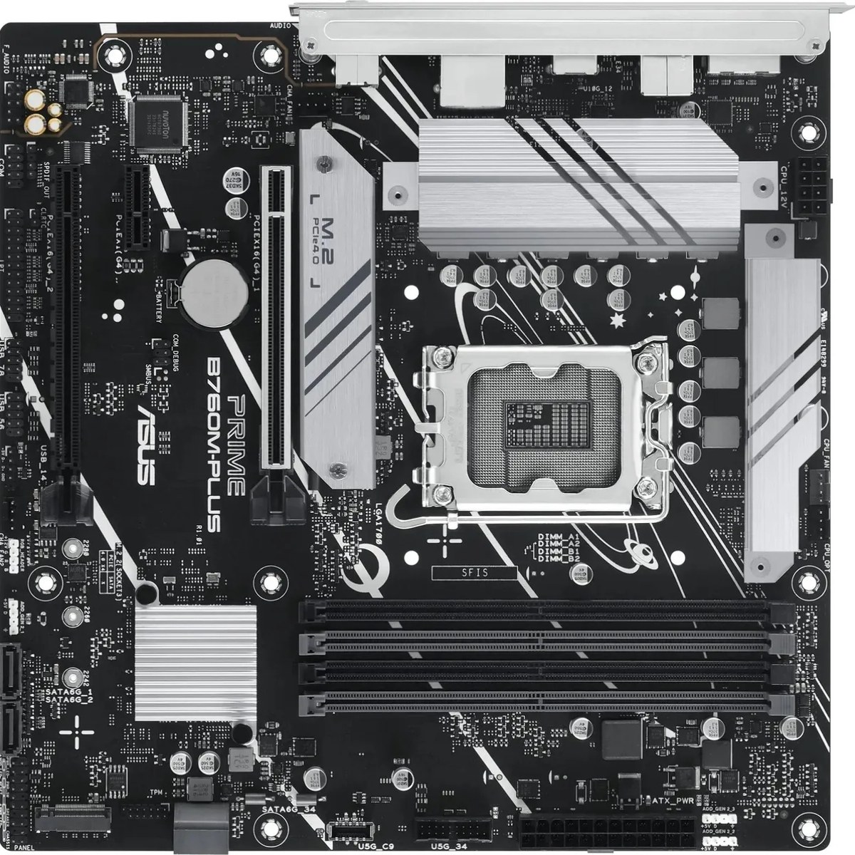 Материнская плата ASUS PRIME B760M-PLUS, LGA 1700, Intel B760, 4xDDR5, 4xSATA, 2xM.2, 1xPCIe 4.0 x4, 1xPCIe x1, 1xDP, 1xHDMI, 1x 2.5Gb LAN, 2xUSB-A 3.2 Gen 2, 4xUSB-A 2.0, 3x3.5 мм, 7.1, mATX