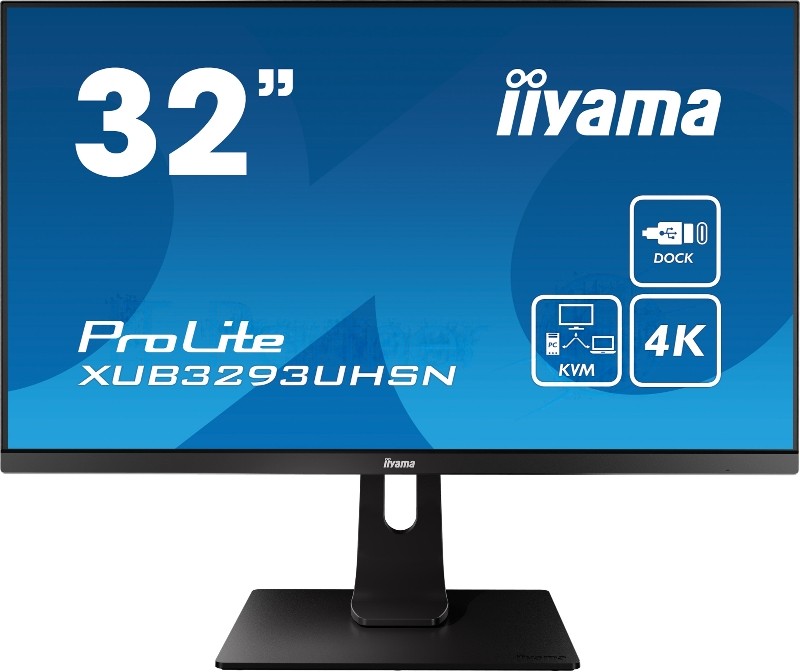 Монитор 31.5" Iiyama XUB3293UHSN-B5 IPS 3840x2160, 60 Гц, 4 мс, 16:9, 350 кд/м², HDMI 2.0, DP 1.2, 3.5 Jack, USB-C, USB Hub (2x USB 3.0), Ethernet, динамики (2x3 Вт), черный