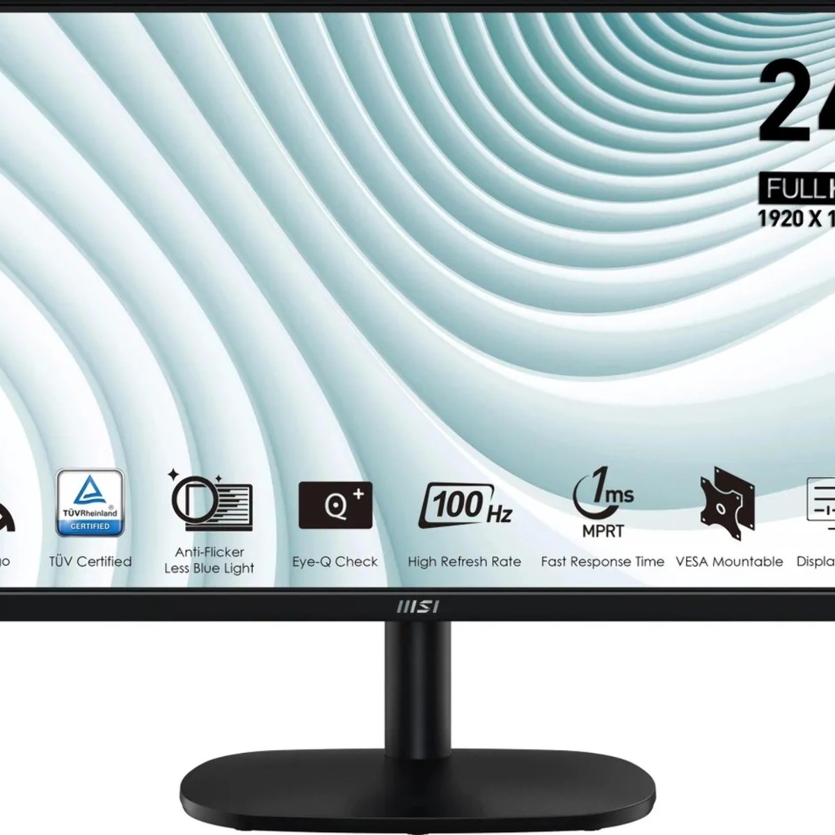 Монитор 23.8" MSI Pro MP245V VA 1920x1080, 100 Гц, 4 мс, 16:9, 300 кд/м², HDMI 1.4b, VGA, 3.5 мм, черный