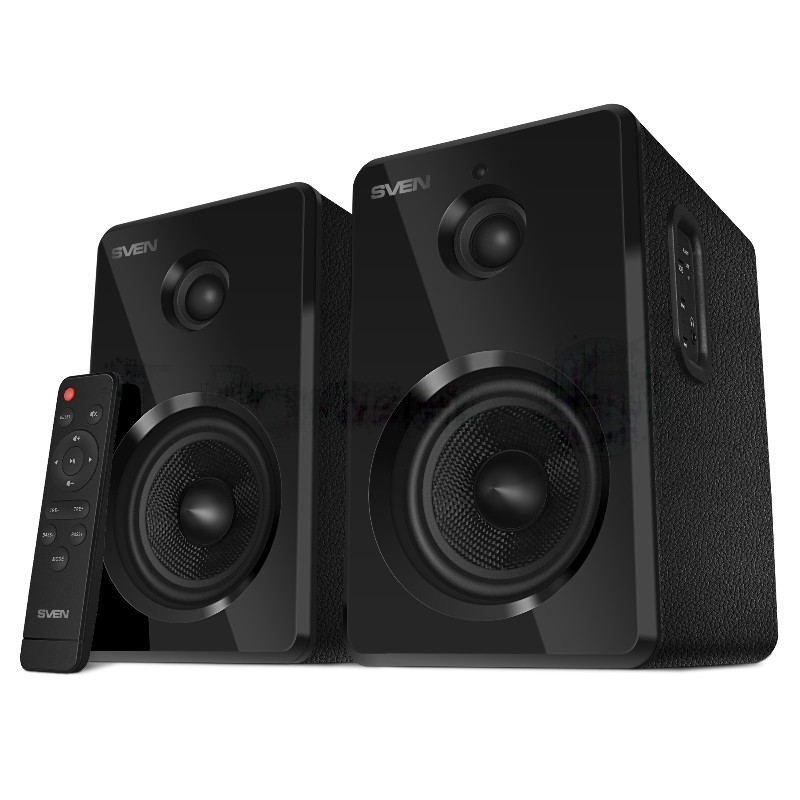 Акустическая система SVEN SPS-730 2.0 черные (2x25Вт, экокожа, USB/SD, пульт ДУ, Bluetooth)