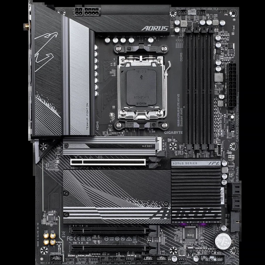 Материнская плата GIGABYTE B650 AORUS ELITE AX V2, AM5, AMD B650, 4xDDR5, 4xSATA, 3xM.2, 1xPCI-E 4.0 x16, 1xHDMI, 1xDP, 1xUSB-C 3.2 Gen 2, 5xUSB-A 3.2 Gen 1, 2xUSB-A 3.2 Gen 2, 4xUSB-A 2.0, 1x 2.5Gb LAN, 3x3.5 мм, 7.1, ATX