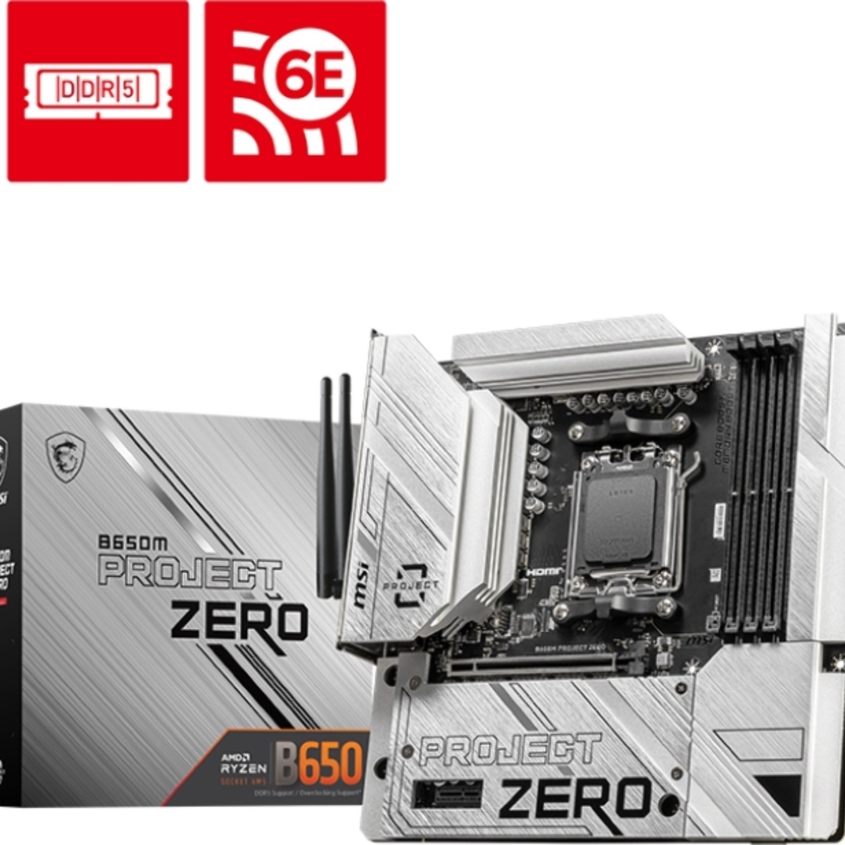 Материнская плата MSI B650M PROJECT ZERO, AM5, AMD B650, 4xDDR5, 4xSATA, 2xM.2, 1xPCIe 4.0 x16, 1xPCIe x1, 1xDP, 1xHDMI, 1x 2.5Gb LAN, 2xUSB-A 2.0, 2xUSB 3.2 Gen 1, 3xUSB 3.2 Gen 2, 3x3.5 мм, 7.1, mATX