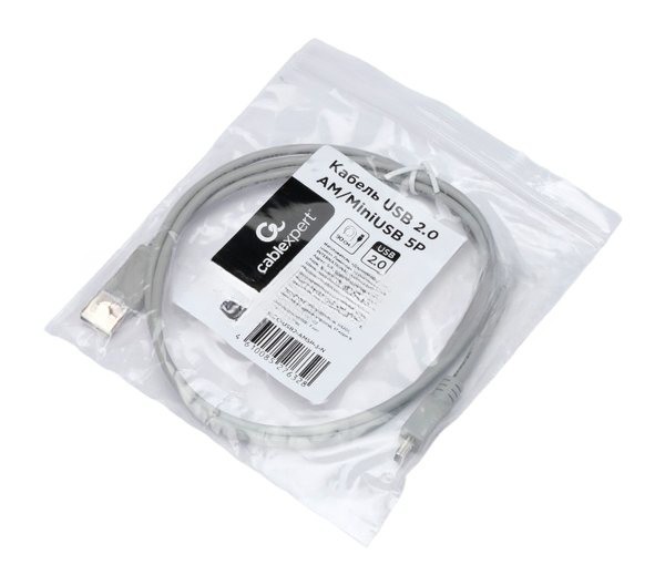Кабель USB2.0 Cablexpert CC-USB2-AM5P-3-N, AM/MiniUSB, медь, экран, Pro, 0.9м серый, пакет