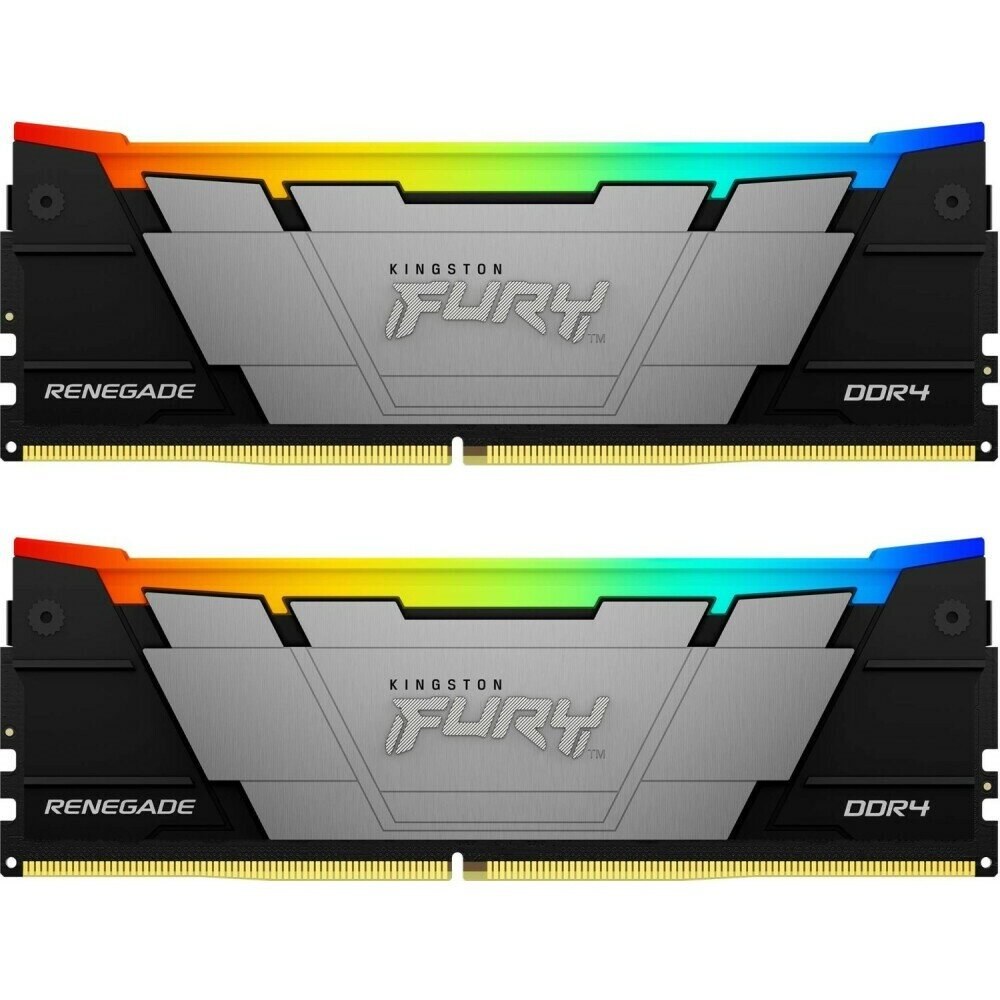 Оперативная память Kingston Fury Renegade, DDR4, 64Gb (2x32GB), 3200MHz, CL16, DIMM, радиатор, RGB, серебристый/черный