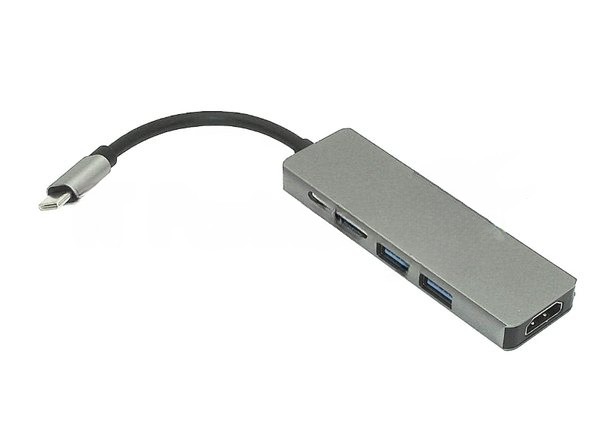 Адаптер Type-C на HDMI, USB 3.0*2 + SD/TF для MacBook, серебро