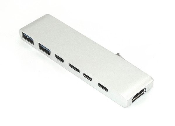Адаптер Type-C на HDMI, USB 3.0*2 + Type-C* 2 + SD/TF для MacBook, серебро