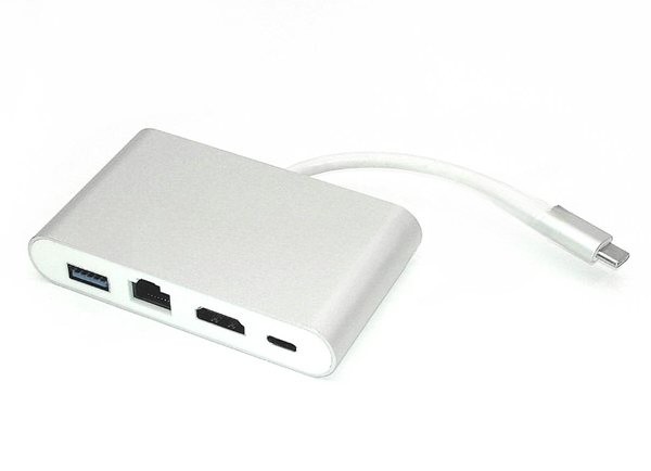 Адаптер Type-C на HDMI, USB 3.0 + RJ45, серебро