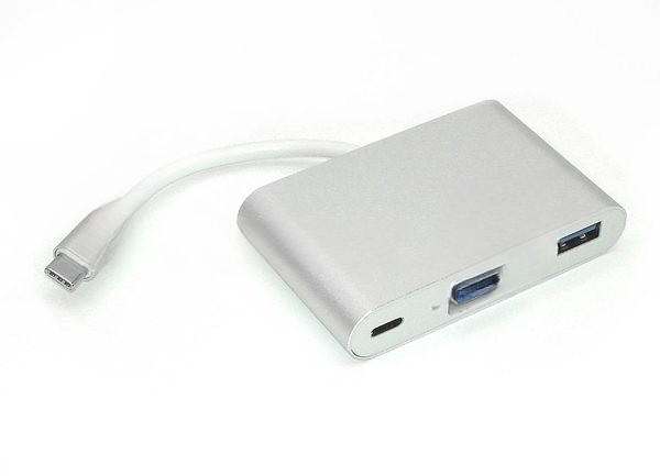 Адаптер Type-C на VGA, USB 3.0 + Type-С для MacBook, серебристый