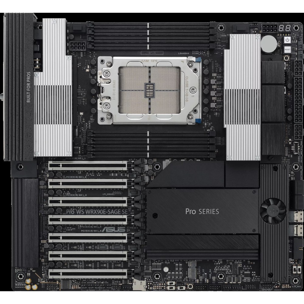 Материнская плата ASUS Pro WS WRX90E-SAGE SE, sTR5, AMD WRX90, 8xDDR5, 4xSATA, 4xM.2, 6xPCI-E 5.0 x16, 1xPCI-E 5.0 x8, 1xVGA, 2xMiniDP, 3x 10Gb LAN, 6xUSB-A 3.2 Gen 2, 1xUSB-A 2.0, 2xUSB-C USB4, 2x3.5 мм, 5.1, SSI EEB