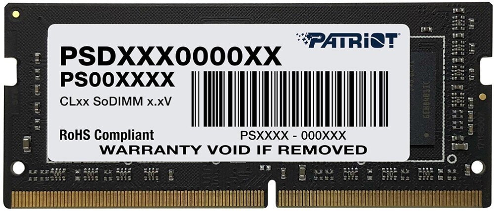 Оперативная память Patriot Signature, DDR4, 8GB (1x8GB), 2666 MHz, CL19, без радиатора, SO-DIMM