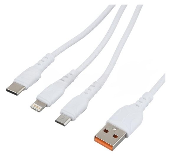 Кабель GoPower USB (M)-LIGHTNING/MICROUSB 3IN1 белый 1M