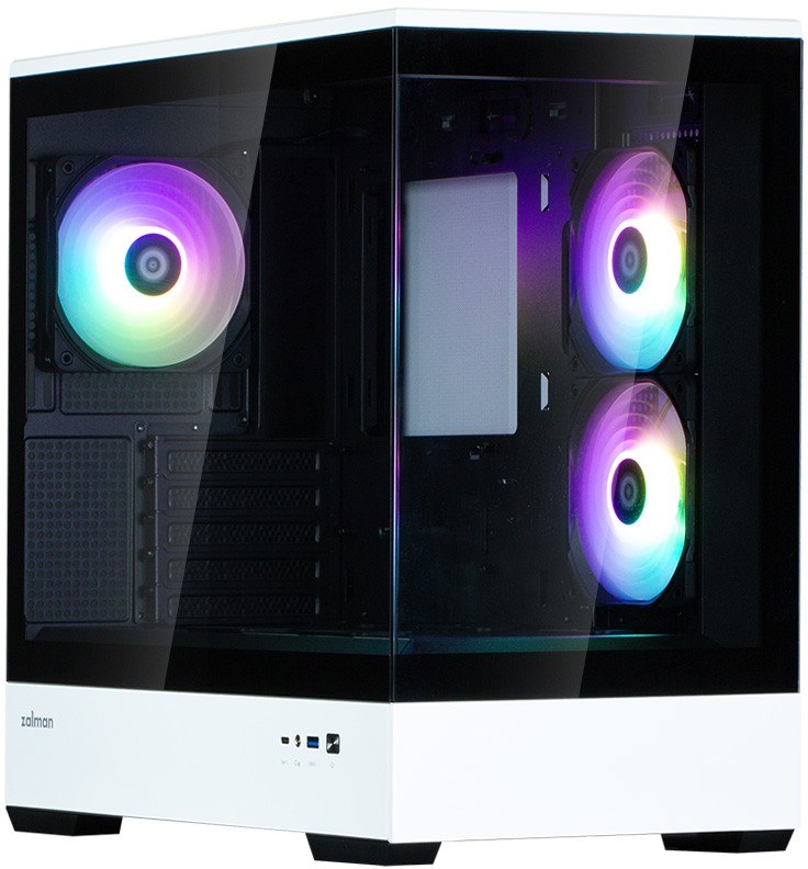 Компьютерный корпус ZALMAN P30 BW, MATX, BLACK/WHITE, WINDOW, 2x3.5", 3x2.5", 1xUSB TYPE-C, 1xUSB 3.0, SIDE 2x120мм ARGB, REAR 1x120мм ARGB