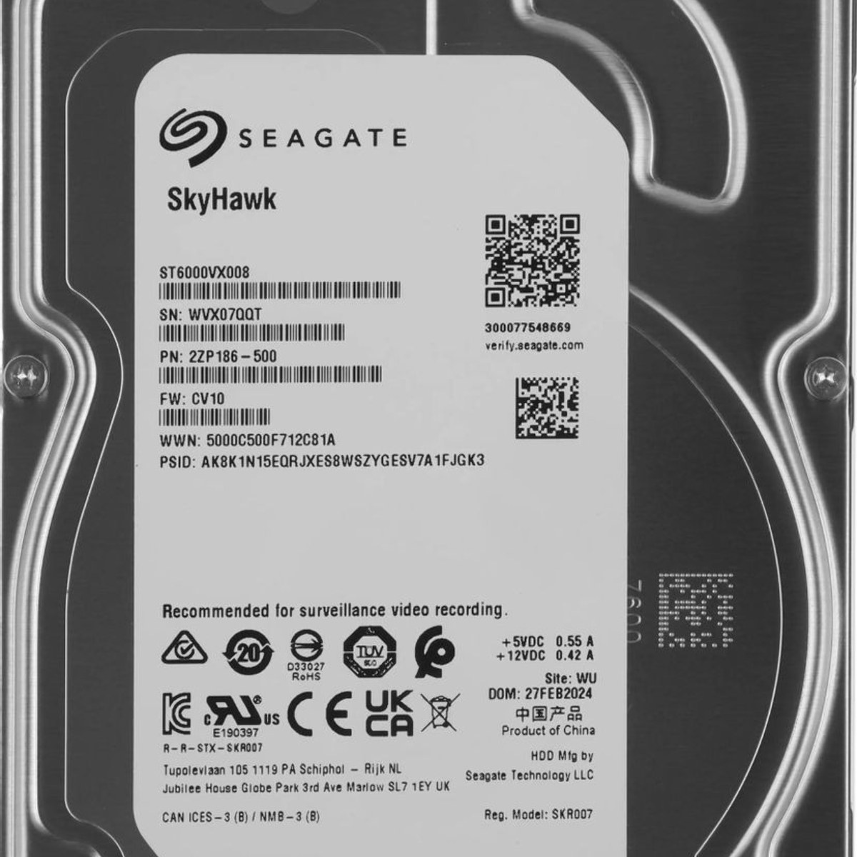 Жесткий диск HDD Seagate SkyHawk 6Tb 5400rpm SATA 256Mb 3.5"
