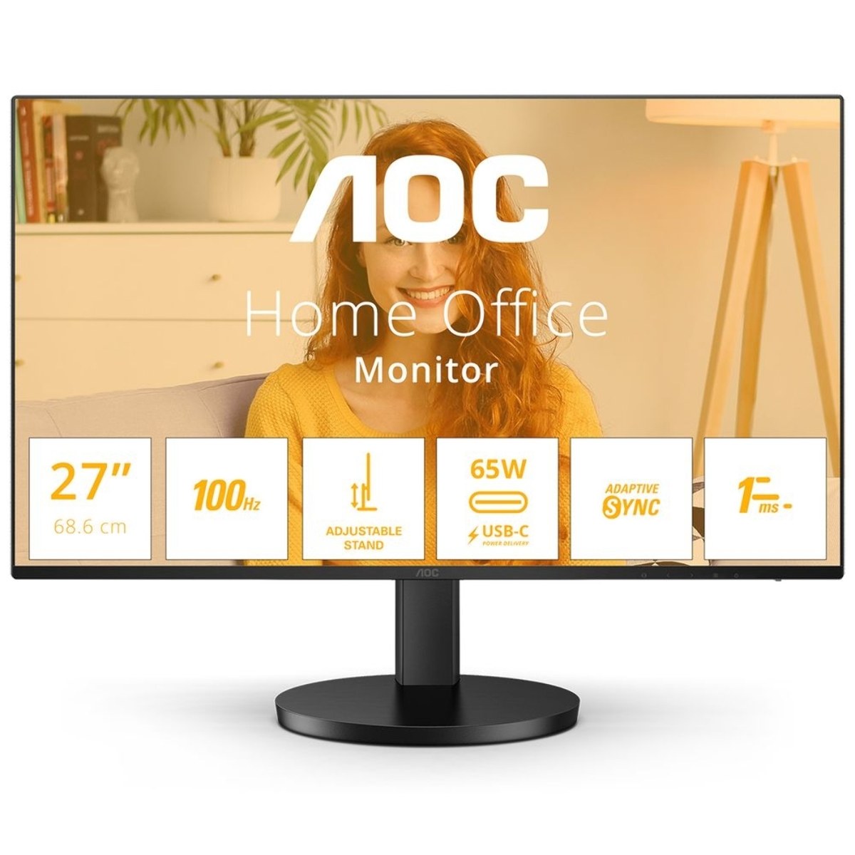 Монитор 27" AOC Q27B3CF2 IPS 2560x1440, 100 Гц, 4 мс, 16:9, 350 кд/м², HDMI, USB Type-C, встроенные динамики, черный