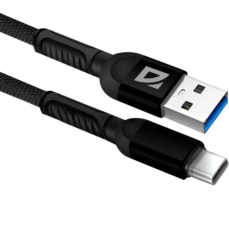 Кабель Defender F167, USB 2.0 (AM) - Type-C, 1 м, 2.4А, нейлоновая оплетка, черный.