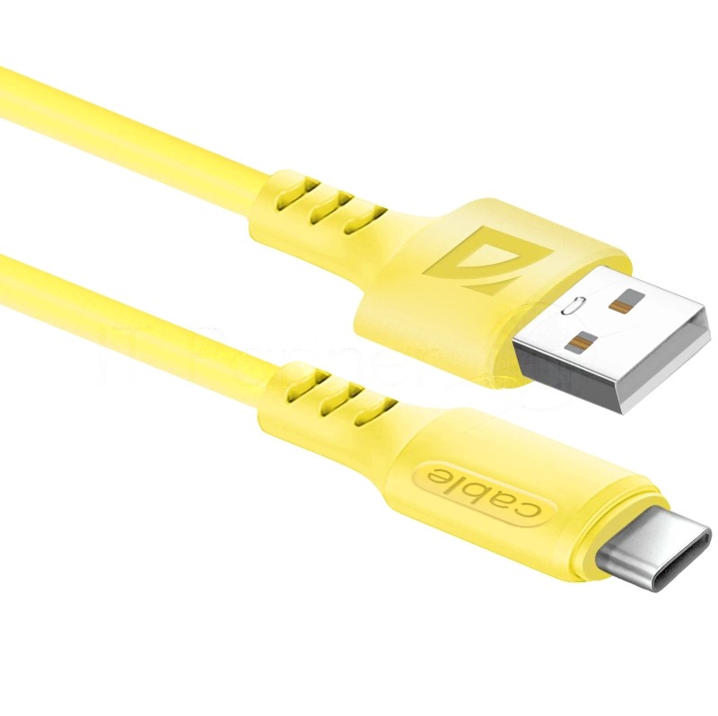 Кабель Defender F207, USB 2.0 (AM) - Type-C, 1 м, 2.4А, силиконовая оплетка, желтый.
