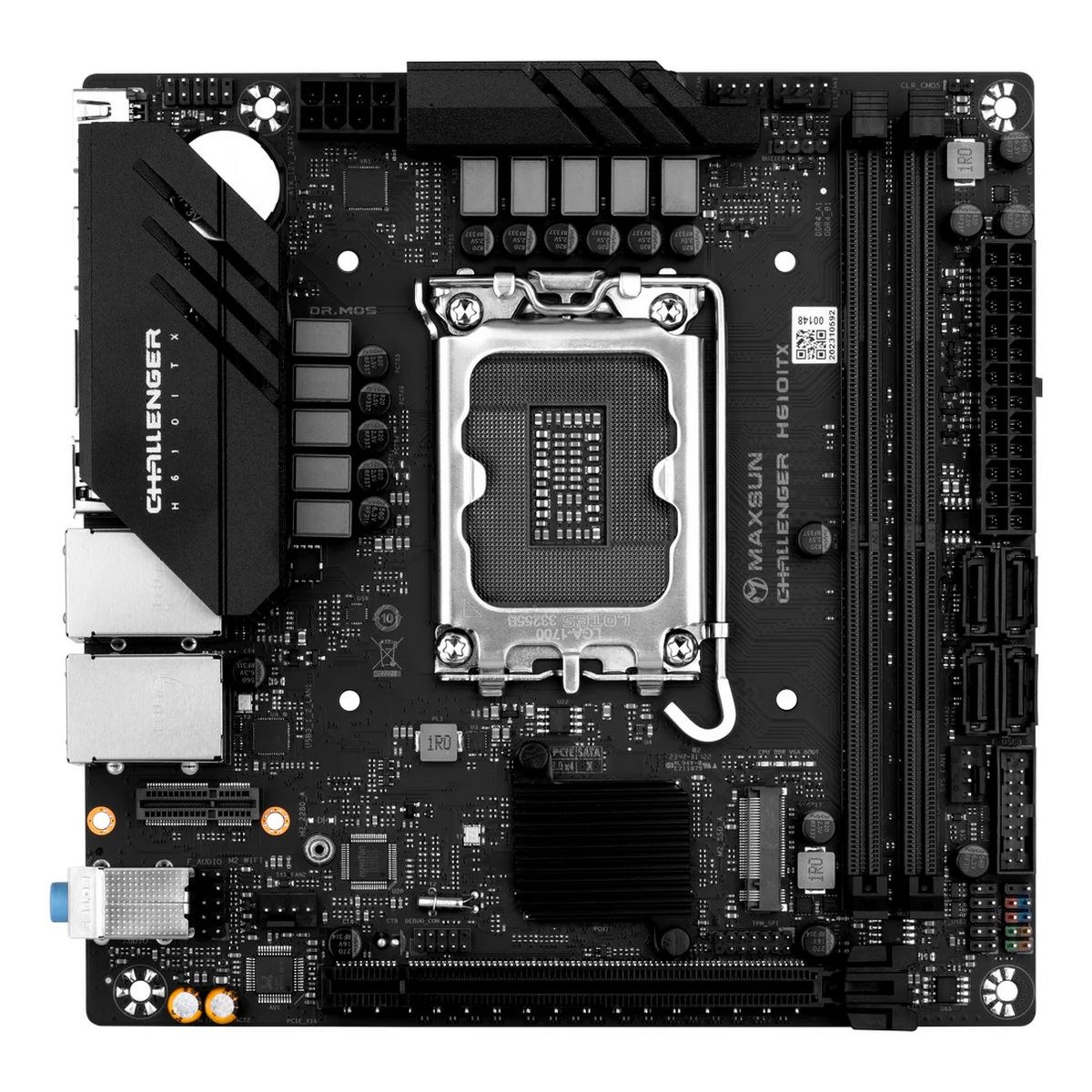 Материнская плата Maxsun MS-Challenger H610ITX 2LAN V3, LGA 1700, Intel H610, 2xDDR4, 4xSATA, 1xM.2, 1xPCI-E 4.0 x16, 2xHDMI, 1xDisplayPort, 1x 2.5Gb LAN, 2xUSB 3.2 Gen 1, 3xUSB 2.0, 3x3.5 мм, 5.1, Mini-ITX