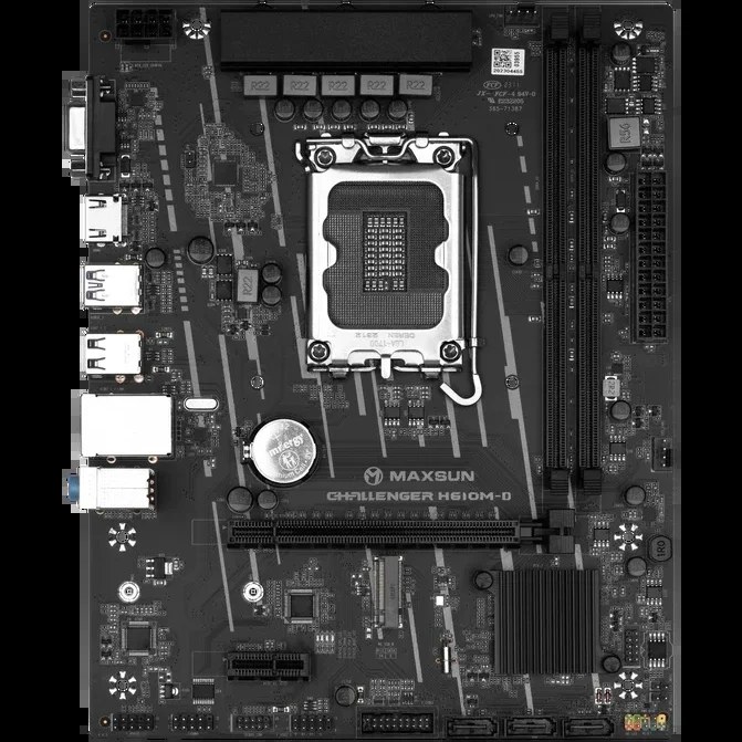 Материнская плата MAXSUN Challenger H610M-D, LGA1700, Intel H610, 2xDDR4, 3xSATA, 1xM.2, 1xPCIe 4.0 x16, HDMI, D-Sub, 1x1Gb LAN, 3x3.5 мм, 5.1, microATX