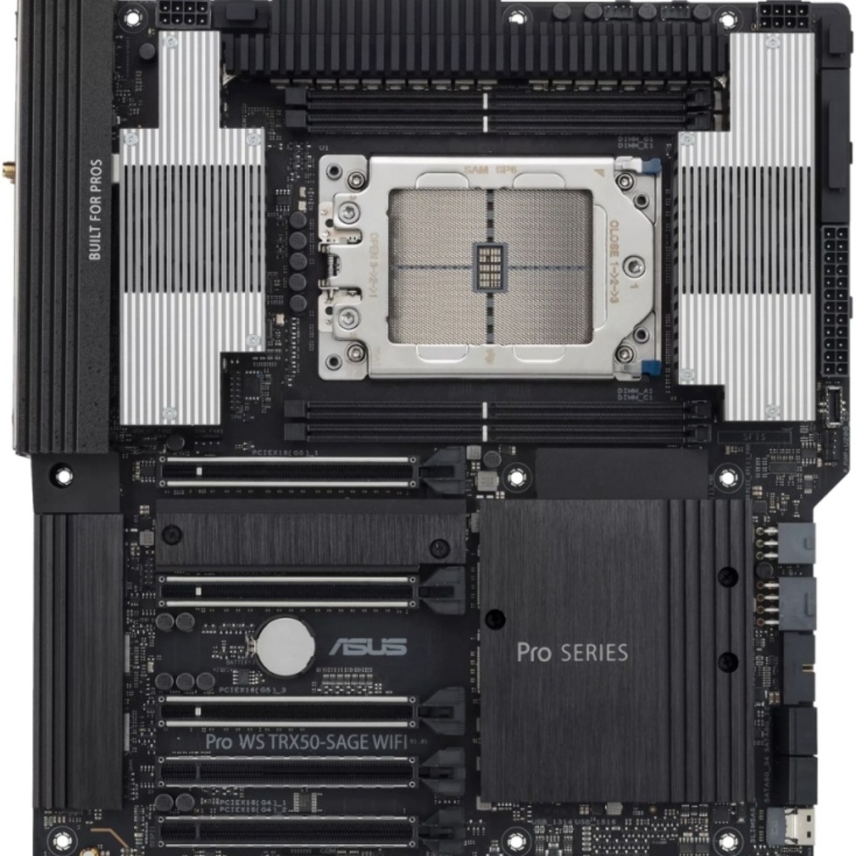 Материнская плата ASUS Pro WS TRX50-SAGE WIFI, sTR5, AMD TRX50, 4xDDR5, 4xSATA, 3xM.2, 1xSlimSAS, 1xPCI-E 5.0 x8, 1xPCI-E 4.0 x16, 1xPCI-E 4.0 x4, 2x 10Gb LAN, 2xUSB-A 2.0, 6xUSB-A 3.2 Gen 2, 1xUSB-C 3.2 Gen 2x2, 2x3.5 мм, 5.1, E-ATX