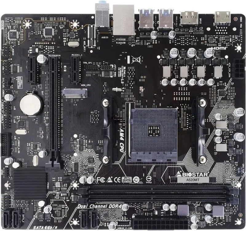 Материнская плата Biostar A520MT, AM4, AMD A520, 2xDDR4, 4xSATA, 1xPCIe 3.0 x16, 2xPCIe 3.0 x1, 1xDisplayPort, 1xHDMI, 1x 1Gb LAN, 4xUSB 3.2 Gen1, 2xUSB 2.0, 3x3.5 мм, 7.1, microATX