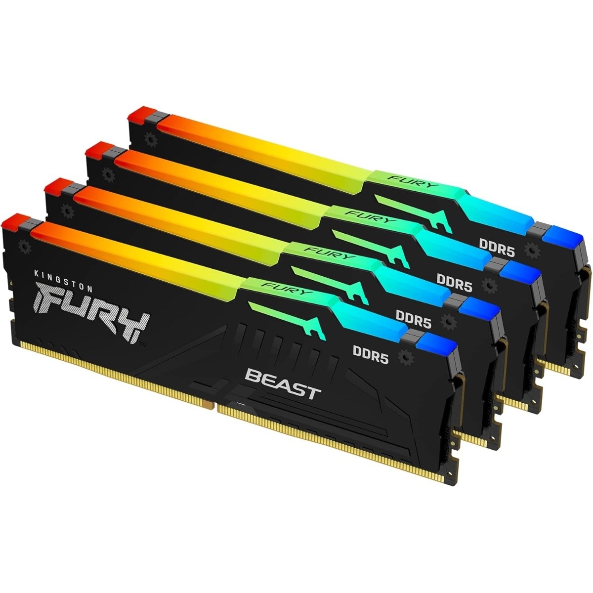 Оперативная память Kingston Fury Beast, DDR5, 128Gb (4x32 GB), 5200 MHz, CL40, DIMM, с радиатором, RGB, черный