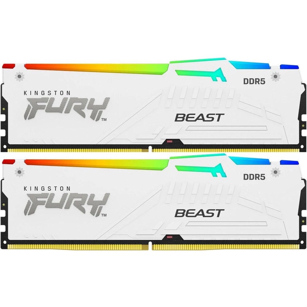 Оперативная память Kingston Fury Beast, DDR5, 32Gb (2x16Gb), 6000MHz, CL36, DIMM, с радиаторами, RGB, белый