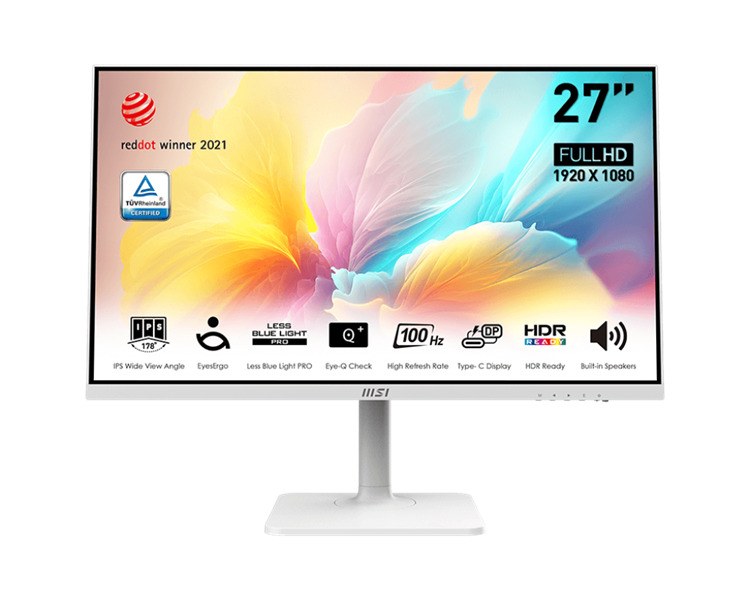 Монитор 27" MSI Modern MD2712PW IPS 1920x1080, 100 Гц, 4 мс, 16:9, 300 кд/м², 1xHDMI, 1xUSB-C, 1x3.5 мм, белый