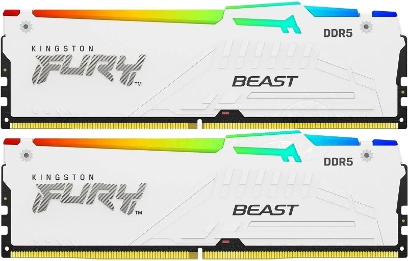 Оперативная память Kingston Fury Beast, DDR5, 64Gb (2x32GB), 5600MHz, CL36, DIMM, радиатор, RGB, белый