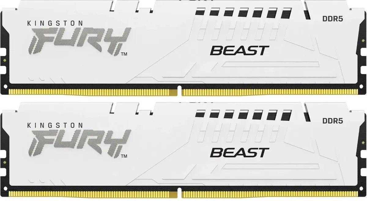 Оперативная память Kingston Fury Beast, DDR5, 64Gb (2x32GB), 5200MHz, CL40, DIMM, с радиаторами, белый